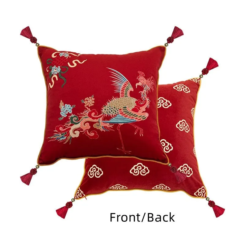 Scarlet Dragon Red Velvet Pillow Cover