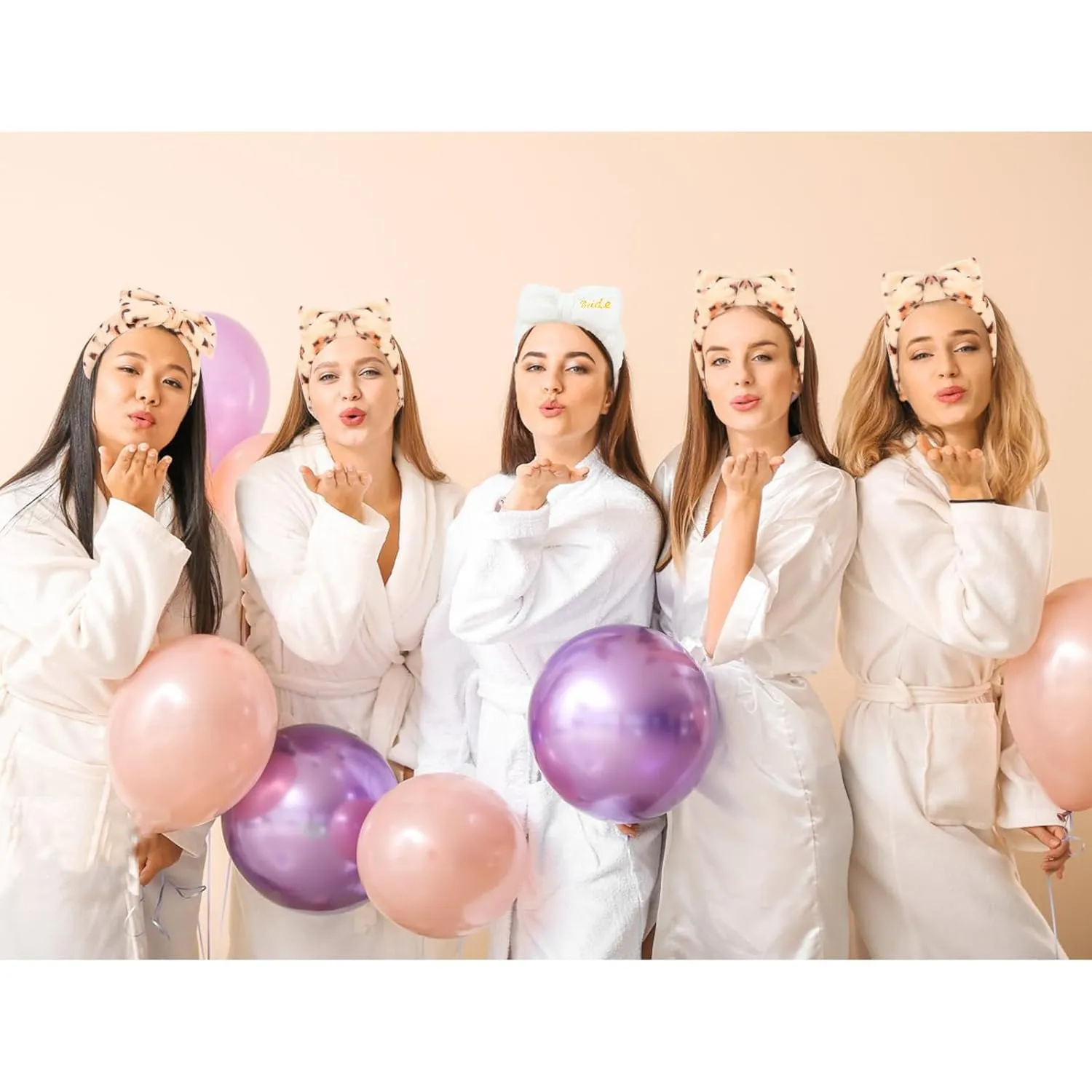 Semato Bachelorette Party Favor Set Bride Spa Headband Bride Headband and Bridesmaid Headband Skincare Headbands for Women Cute Bow Head Bands Party Supplies (1 bride  7 leopard)