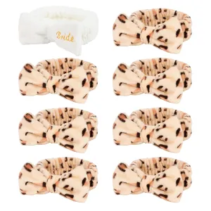 Semato Bachelorette Party Favor Set Bride Spa Headband Bride Headband and Bridesmaid Headband Skincare Headbands for Women Cute Bow Head Bands Party Supplies (1 bride  7 leopard)