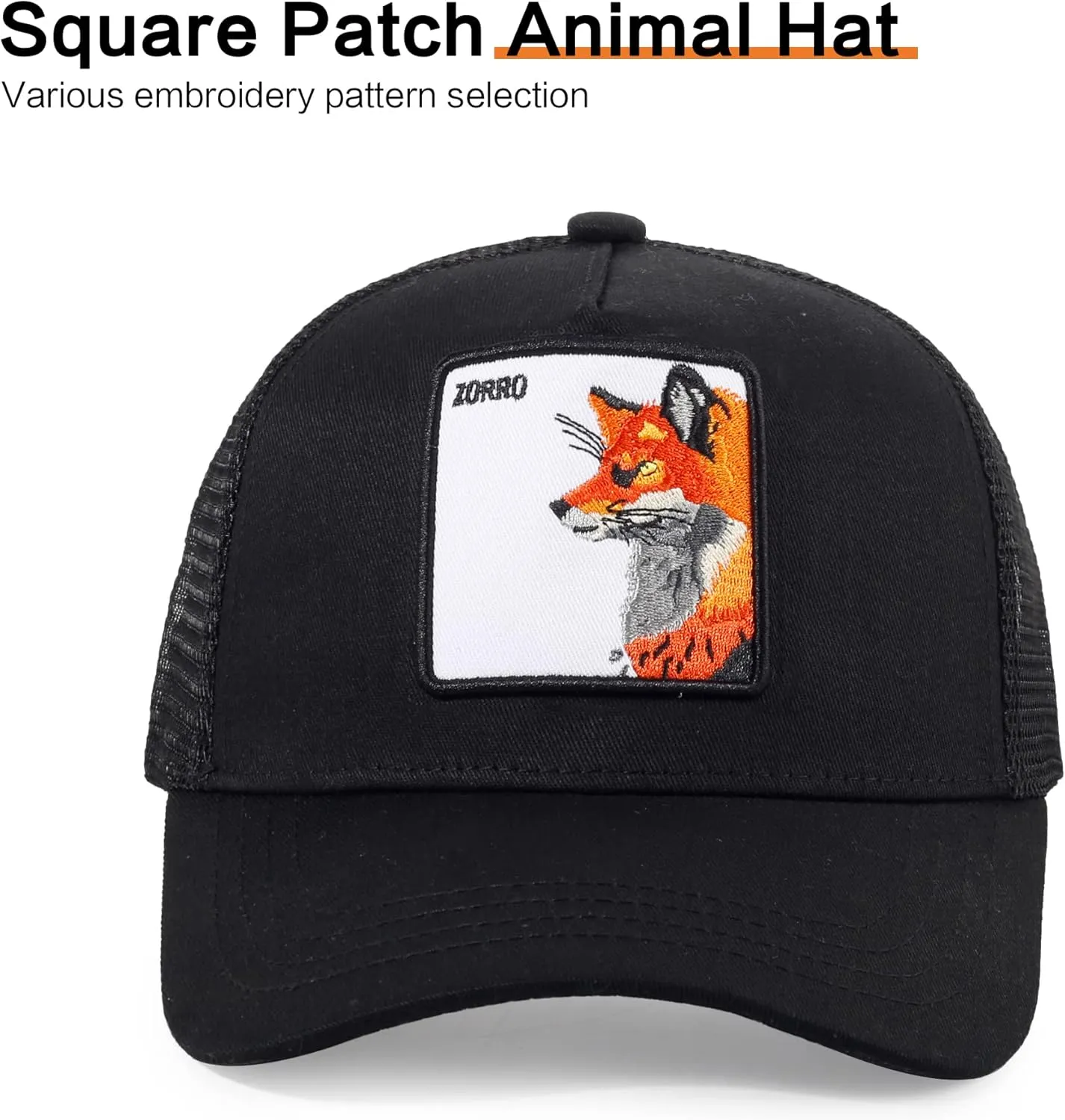 Trucker Hat Men Animal Snapback Hats Adjustable Embroidered Baseball Cap Mesh Breathable Square Patch Women Caps