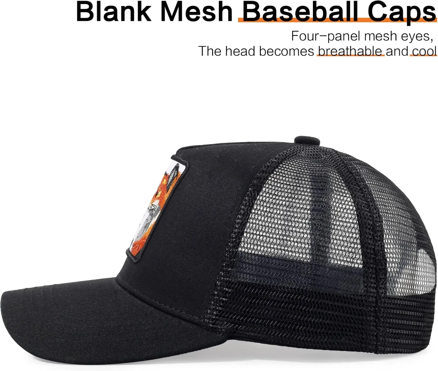 Trucker Hat Men Animal Snapback Hats Adjustable Embroidered Baseball Cap Mesh Breathable Square Patch Women Caps