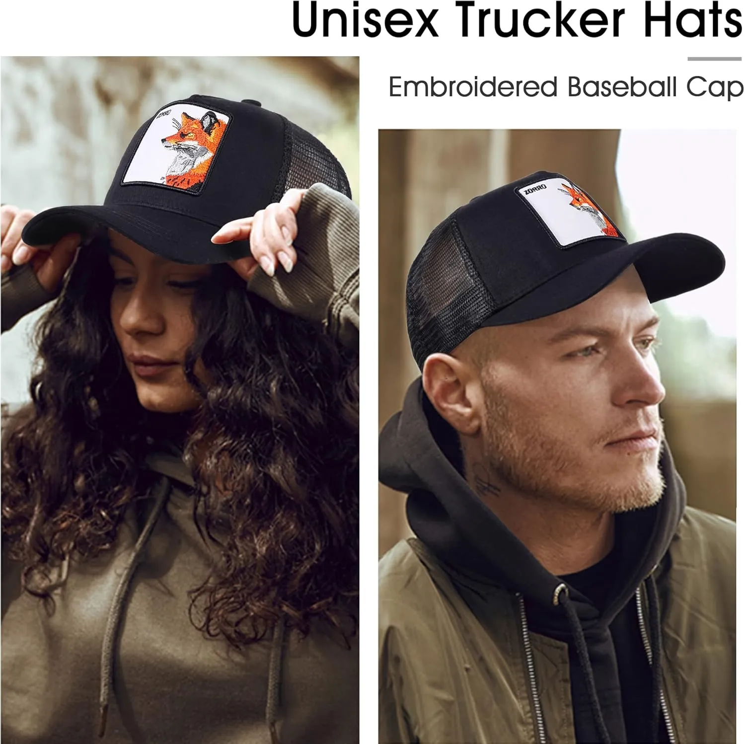 Trucker Hat Men Animal Snapback Hats Adjustable Embroidered Baseball Cap Mesh Breathable Square Patch Women Caps