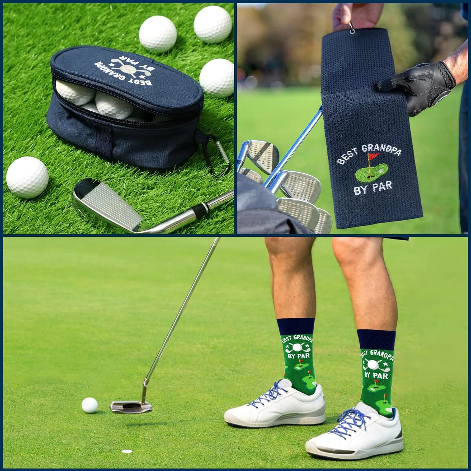 Vansolinne Golf Gifts for Grandpa Microfiber Waffle Golf Towel Golf Ball Bag and Socks Novelty Gifts for Grandfather Grandpa Christmas Fathers Day Birthday Retirement Gifts