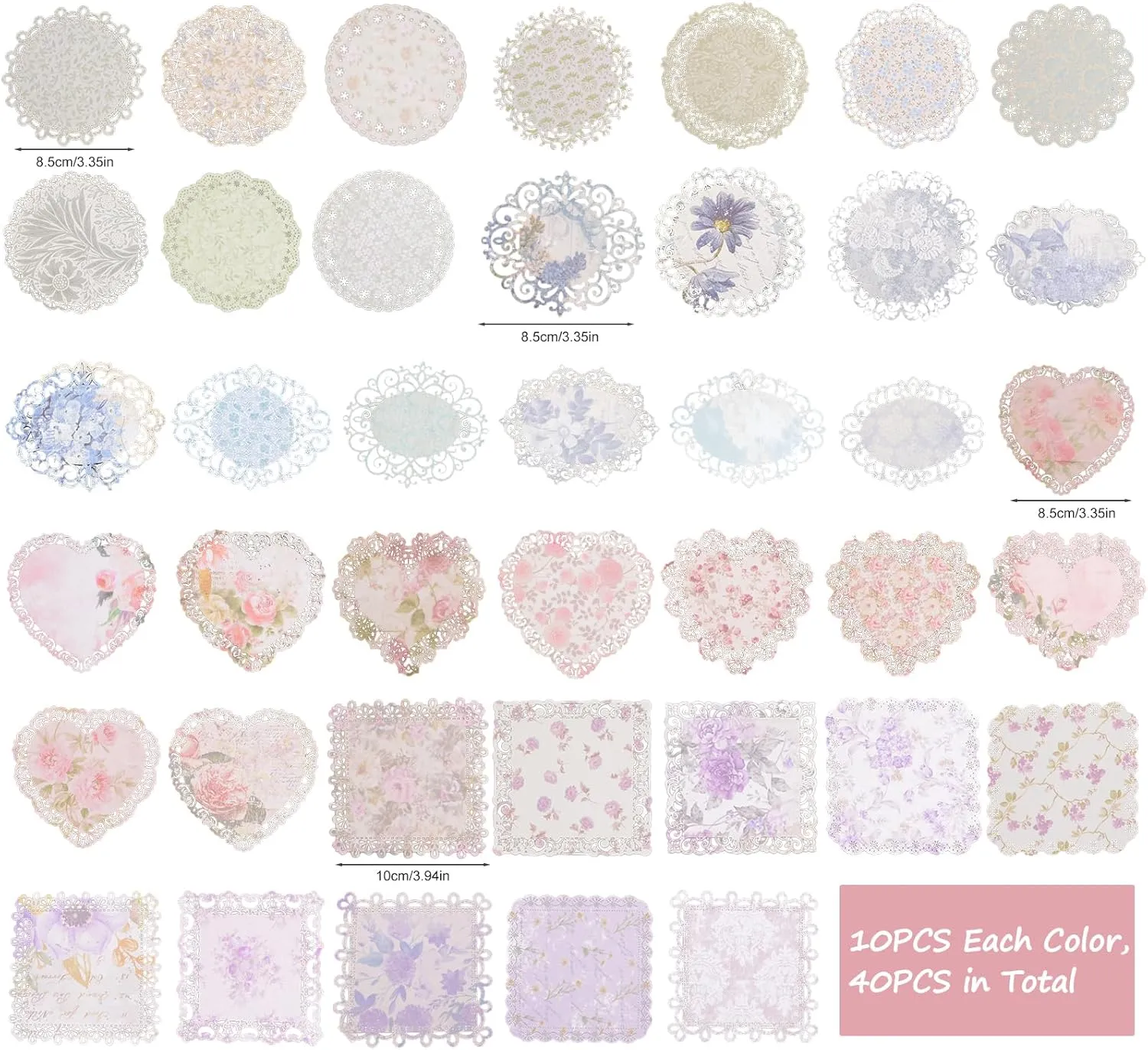 Vintage Scrapbook Paper Lace, 40pcs 4 Different Styles Scrapbook Supplies for DIY Cards, Scrapbooks, Photo Frames, Albums, Crafts, Card Making