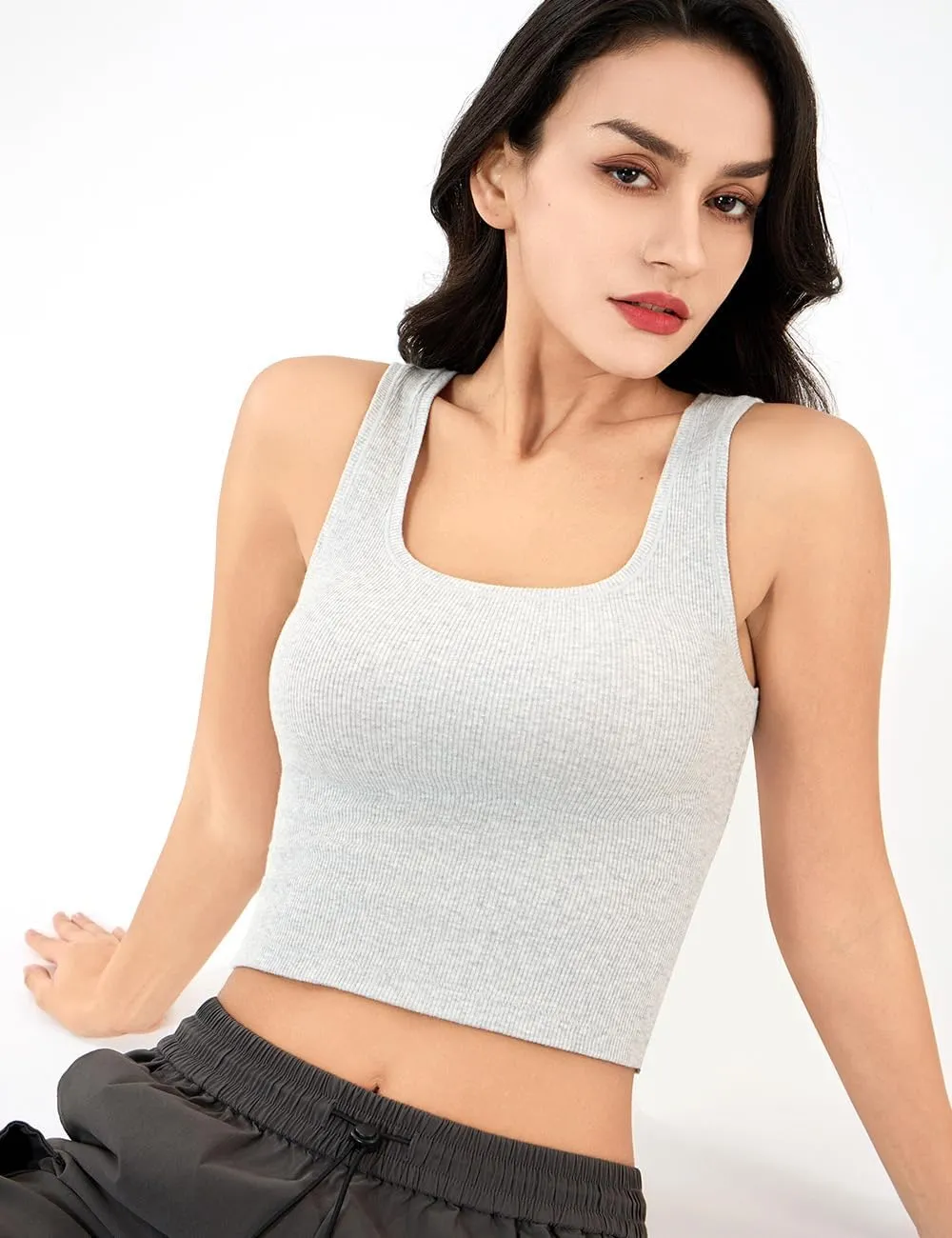 Women's Basic Sleeveless Crop Top Shirt Ribbed Scoop Neck Casual Summer Clothes