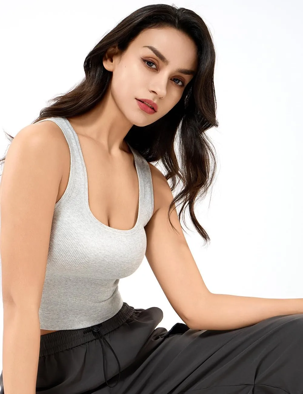 Women's Basic Sleeveless Crop Top Shirt Ribbed Scoop Neck Casual Summer Clothes