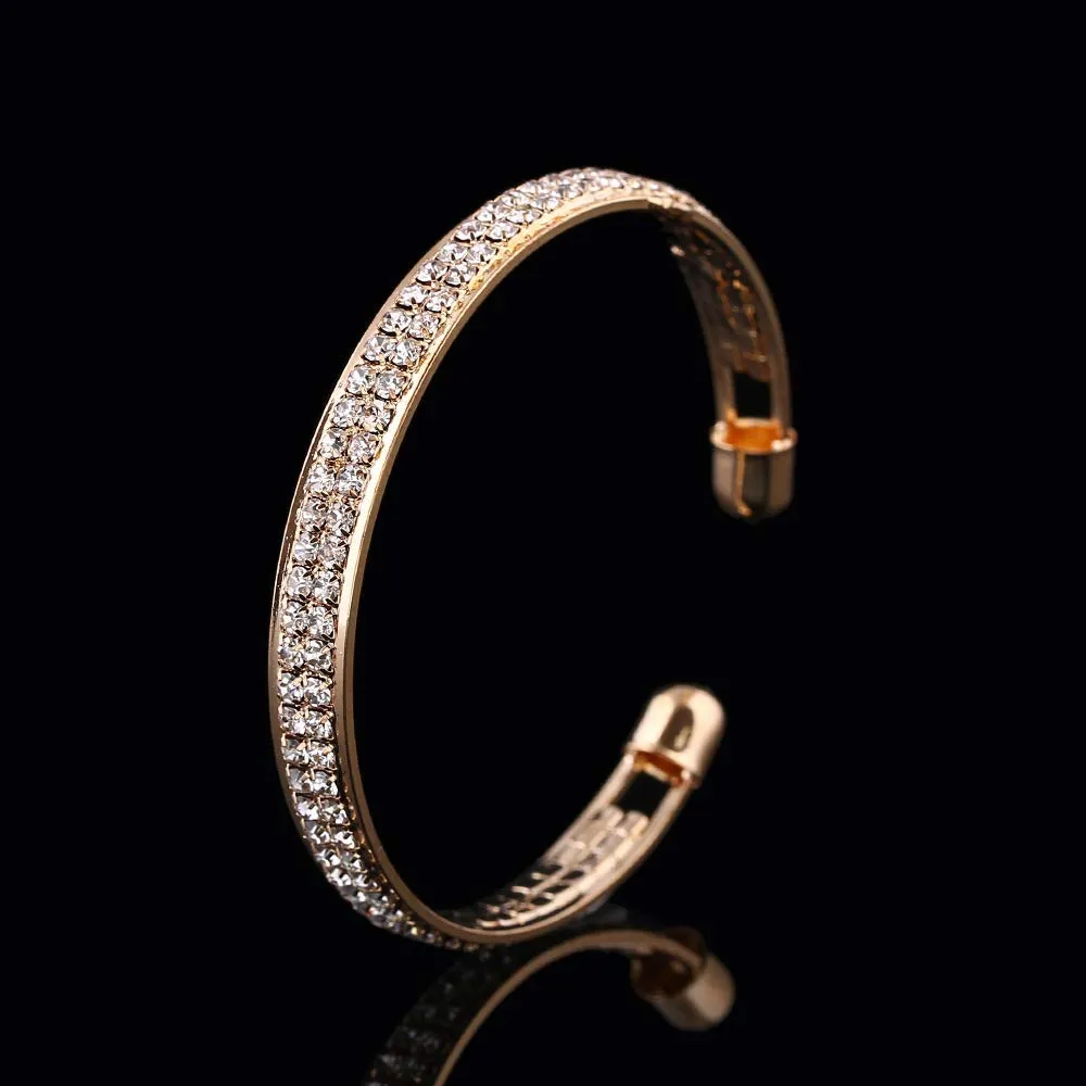 Yellow Chimes Classic Double Layer Crystal Studded Wedding Style Gold Plated Kada Bangle Bracelet for Women and Girl's